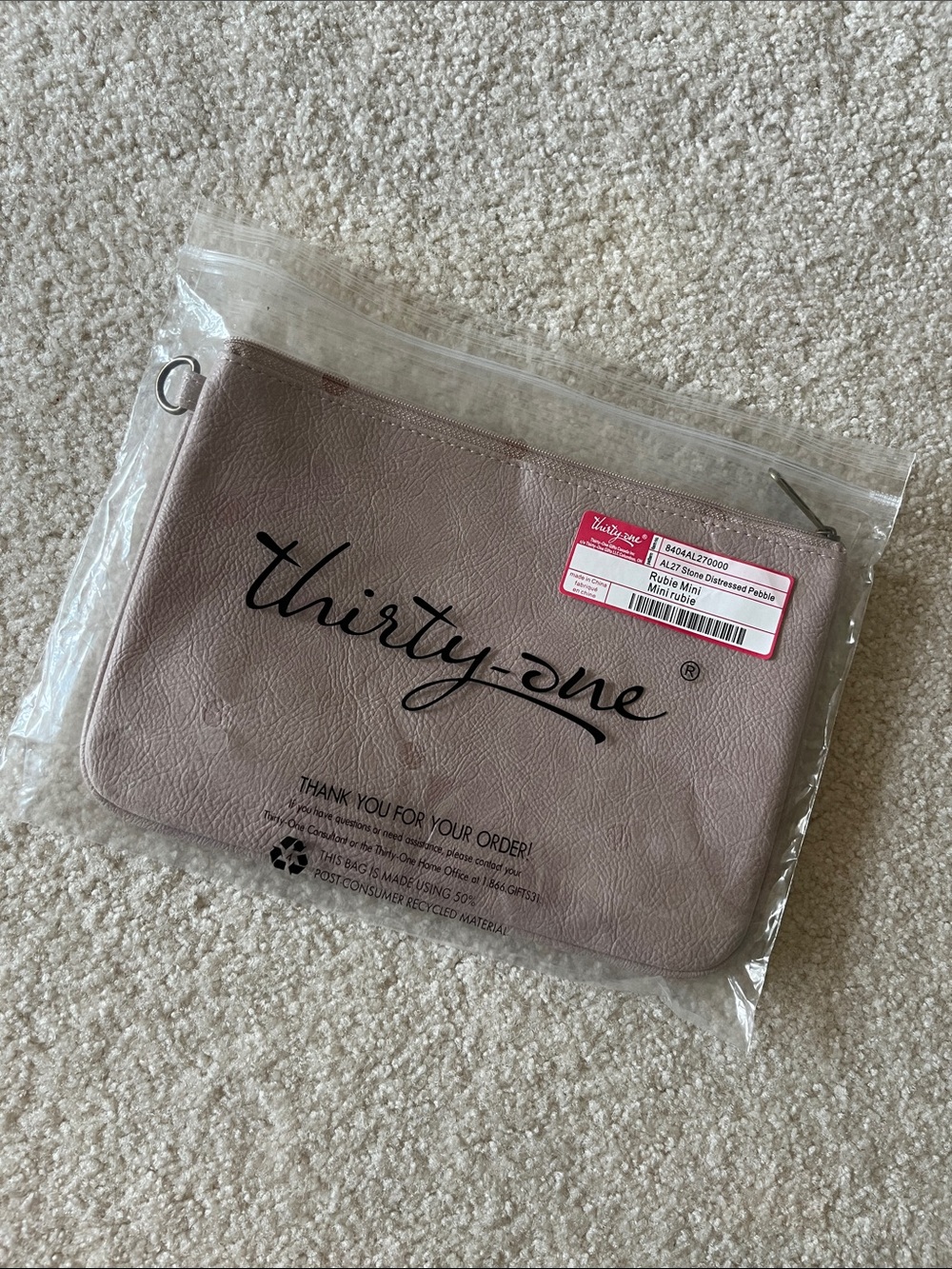 thirty-one Mauve Blush Zip Wristlet Pouch